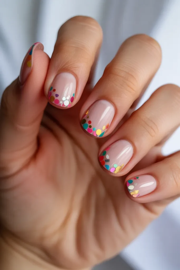 Classic French manicure with confetti replacing white tips