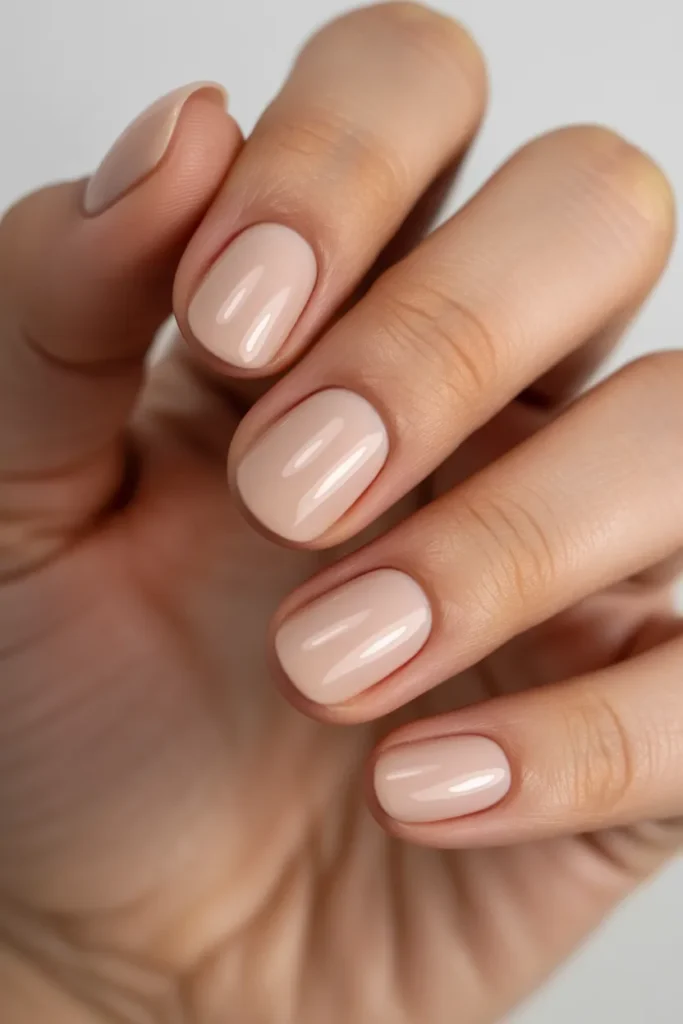  Clean glossy nude nails with natural finish