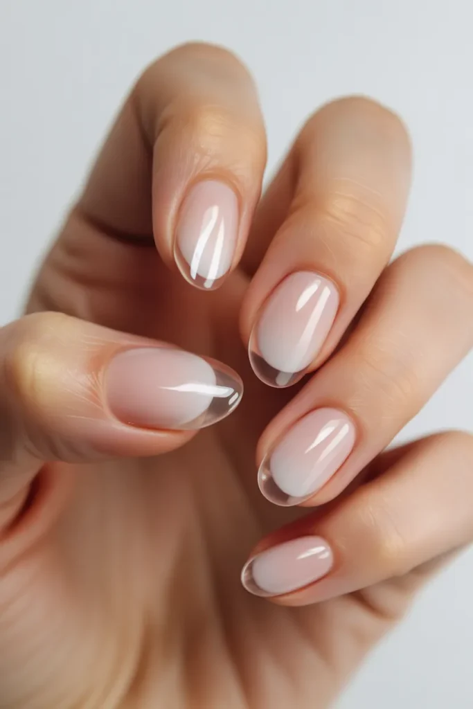 Clear nails with blush gradient center