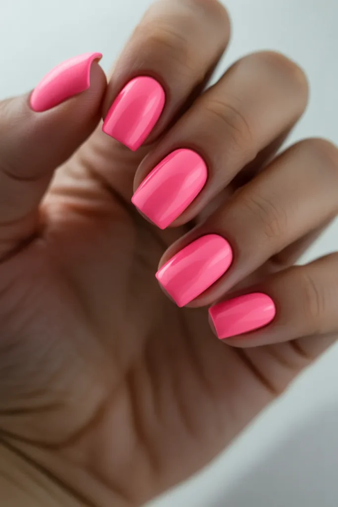 Combination of matte and glossy neon pink nails