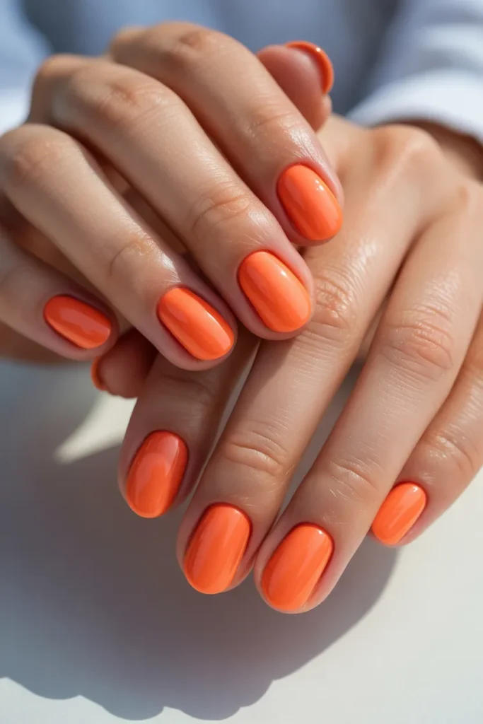 Coral orange gel nails