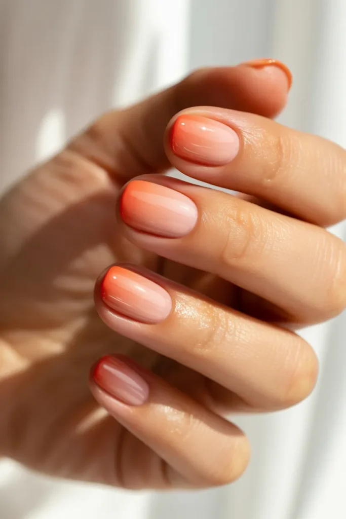 Coral-toned blush nails with warm gradient