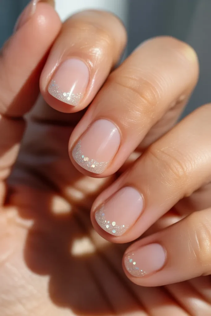  Cuticle glitter nails, subtle sparkle