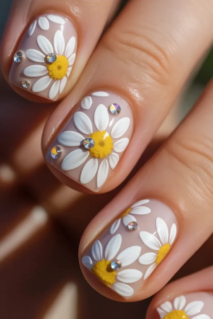 Daisy designs with small rhinestones in the center