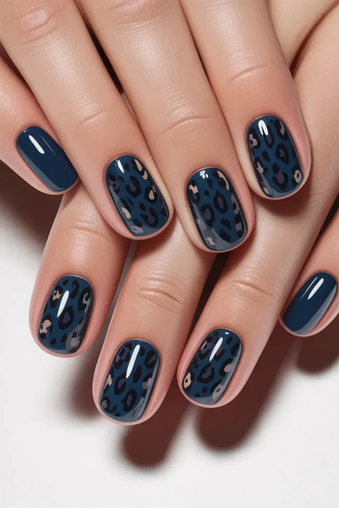 Dark blue animal print nails