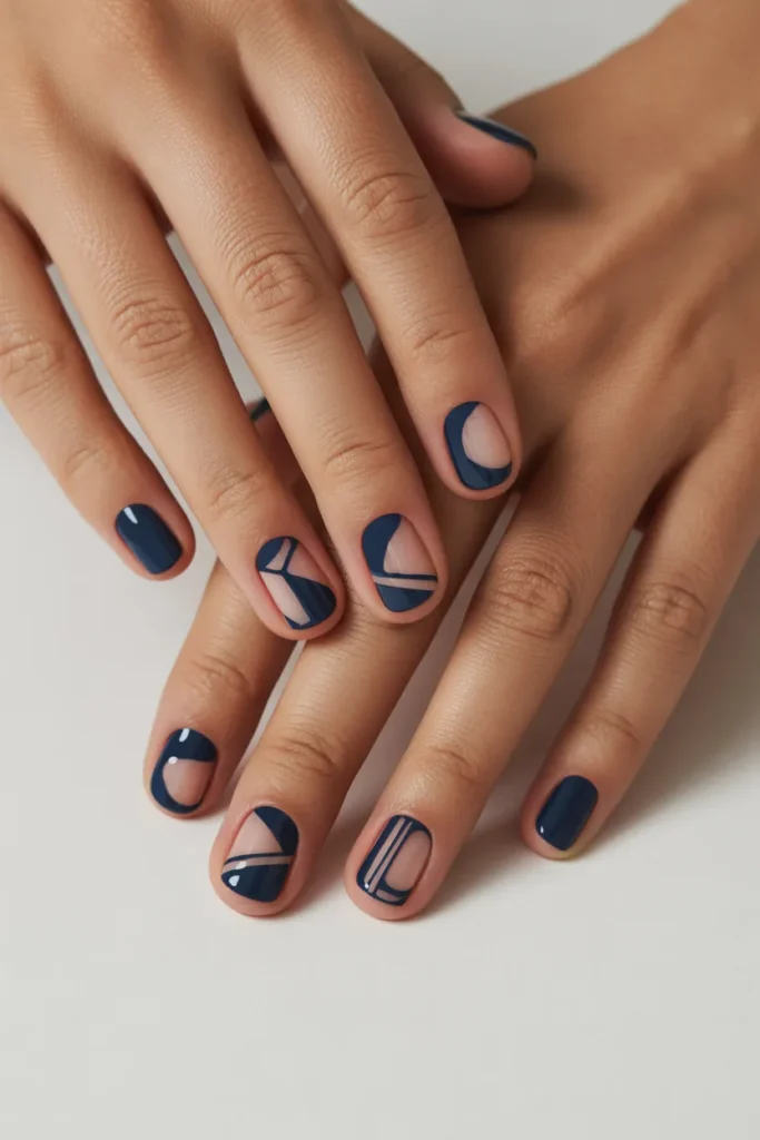Dark blue nails with negative space design