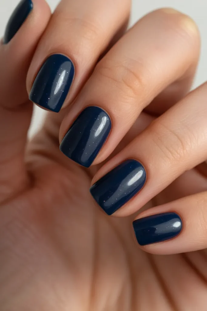 Dark navy velvet nails with shimmer