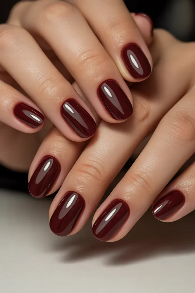 Deep burgundy oval nails