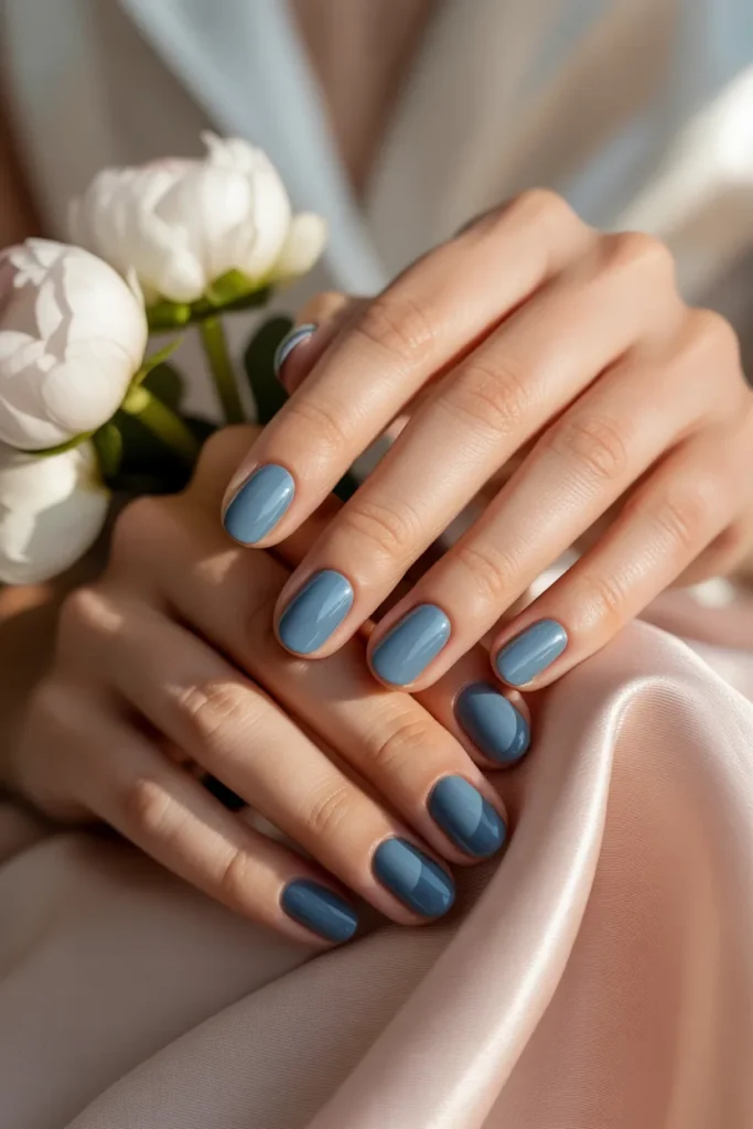 Dusty blue glossy nails