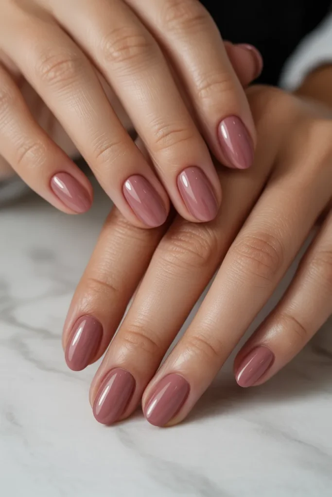 Dusty rose oval nails elegant muted pink manicure