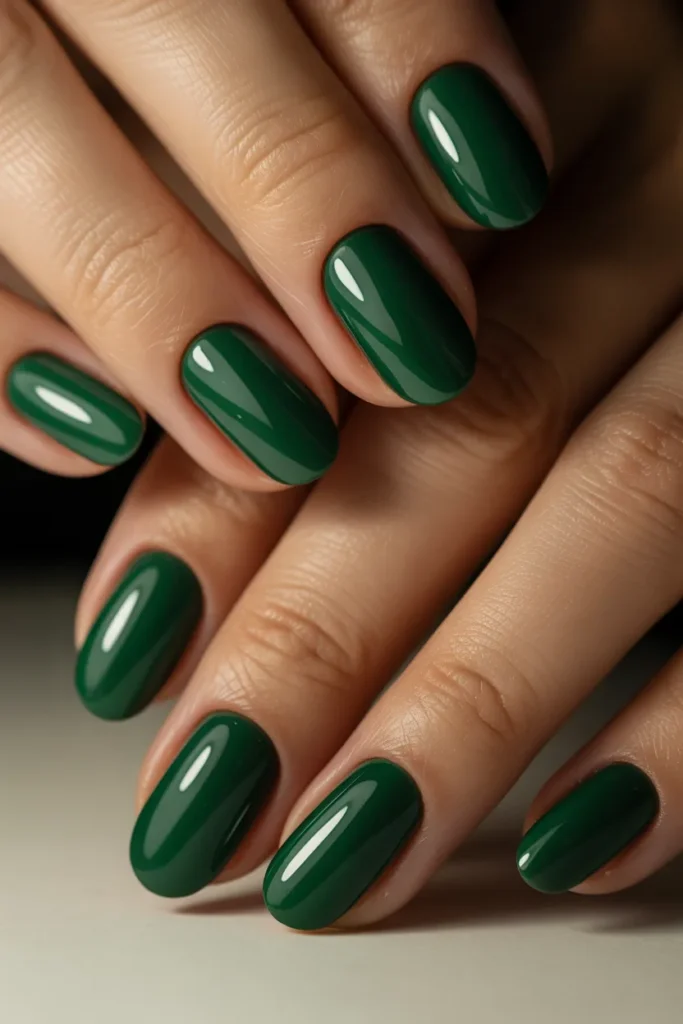 Emerald green glossy oval nails