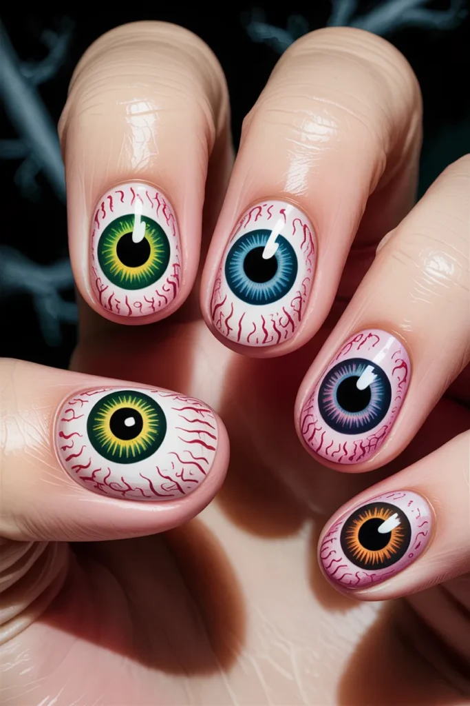 Eye nail art, creepy eyes design
