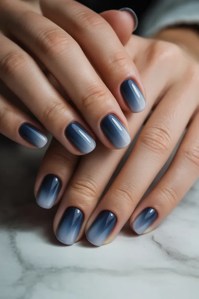 French ombre dark blue nails