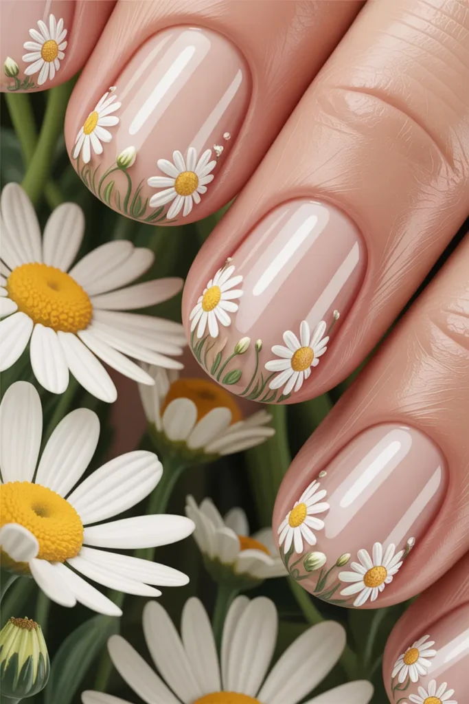 French tips outlined with daisy petals instead of a solid line