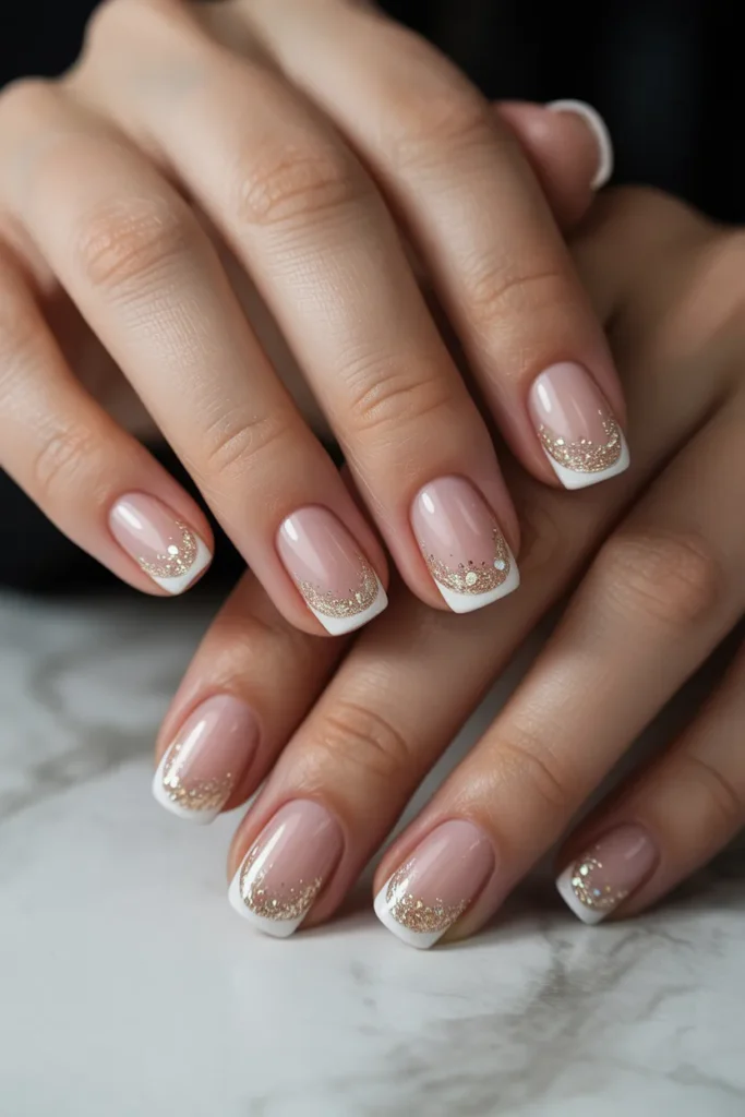 French tips with glitter