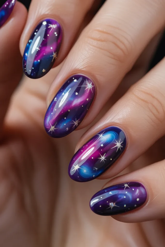 Galaxy nail art, stars