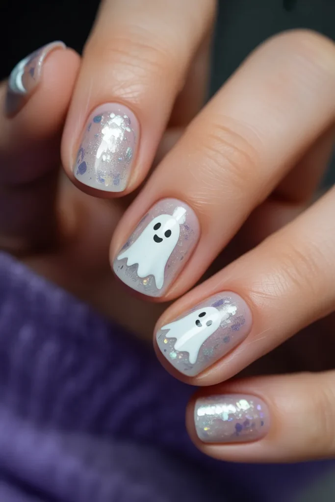 Ghost glitter nails, sparkly polish