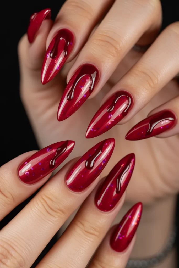 Glitter blood drip nails