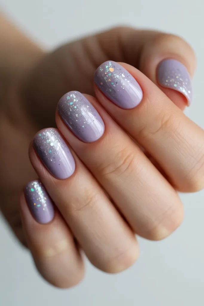  Glitter fading from tips on lavender nails