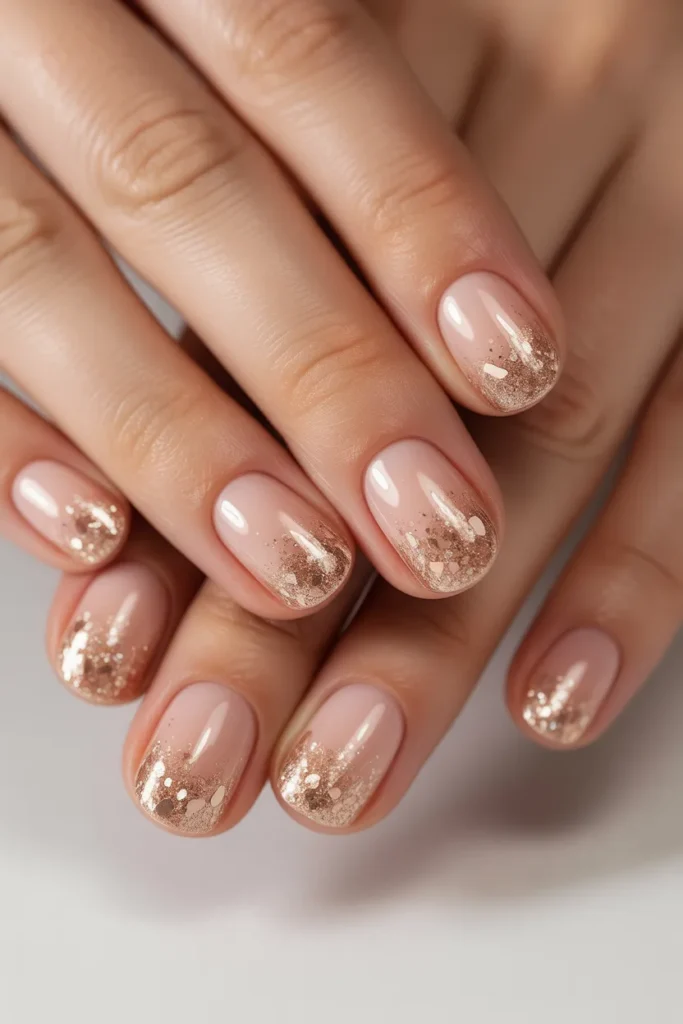 Glitter gradient nails, nude base
