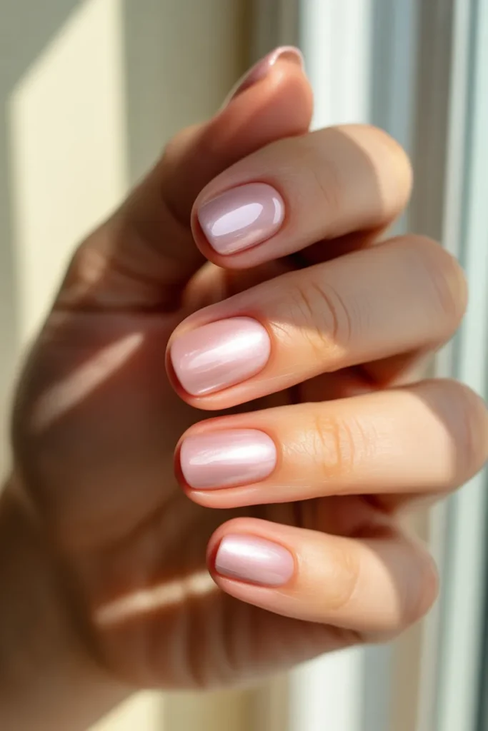 Glossy blush pink nails