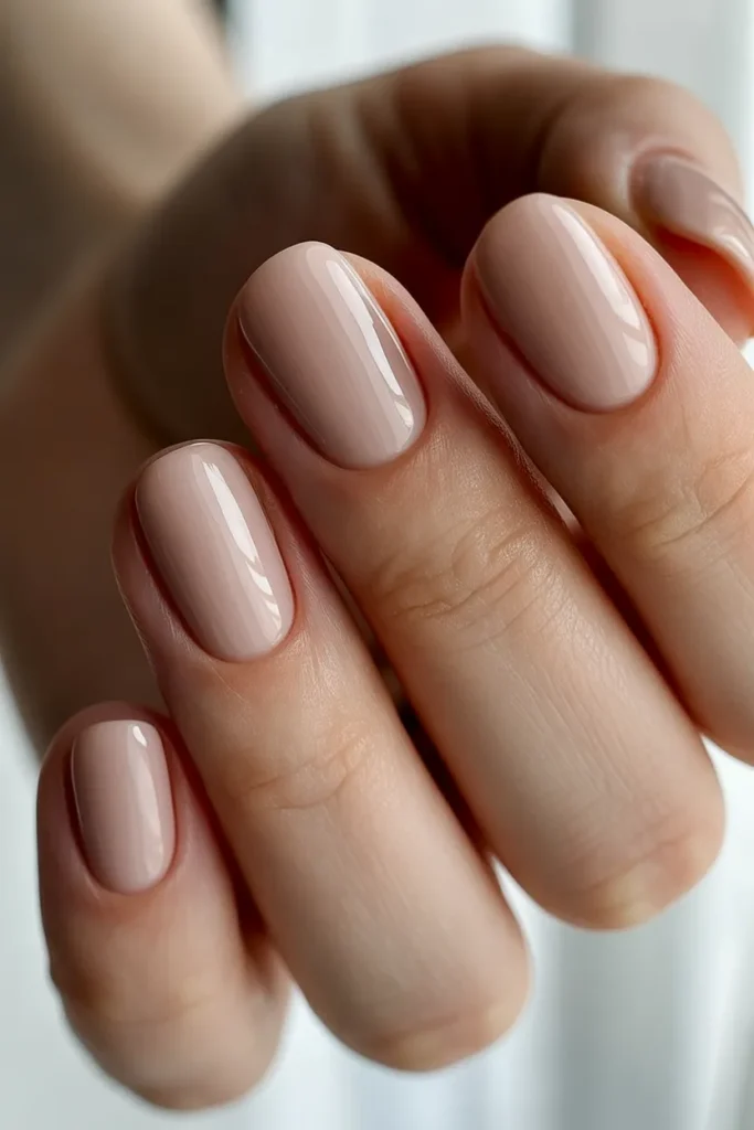 Glossy nude nails with clean shape