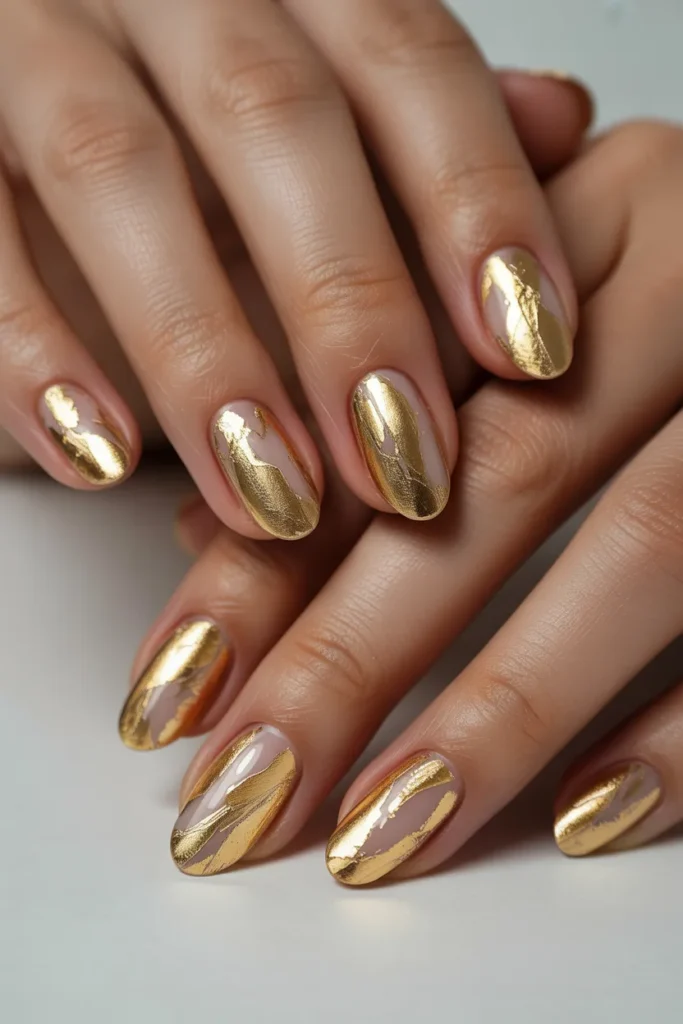 Gold foil nail art, textured design