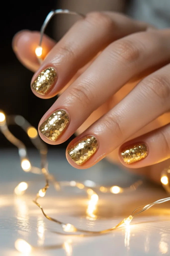 Gold glitter nails