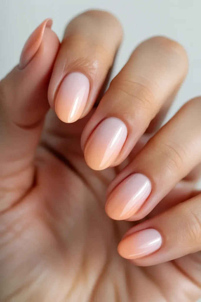 Gradient pastel nails blending pink and peach
