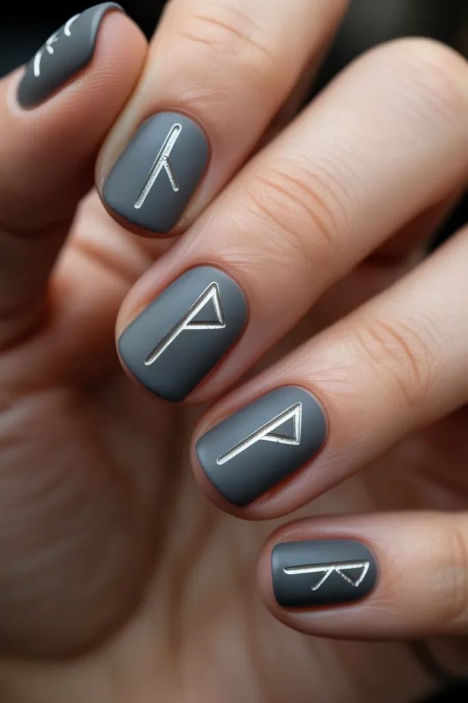 Gray nails with carved rune symbols