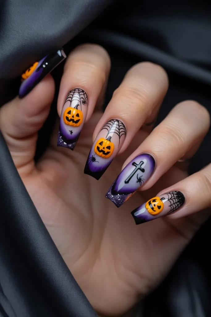 Halloween mix nail art, coffin nails