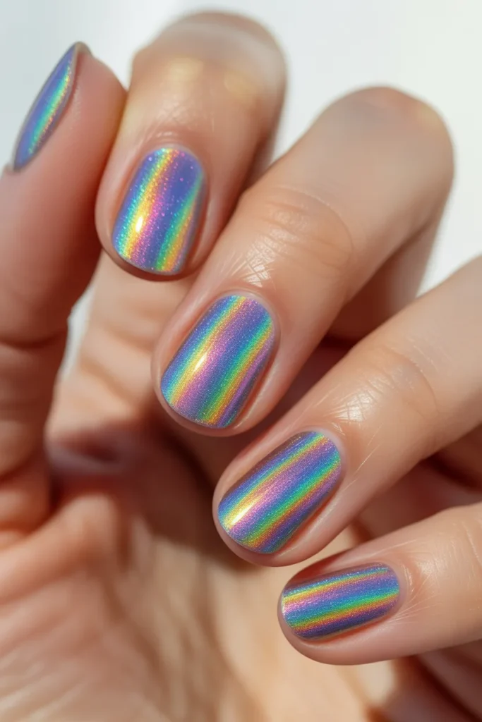 Holographic nails, rainbow reflection