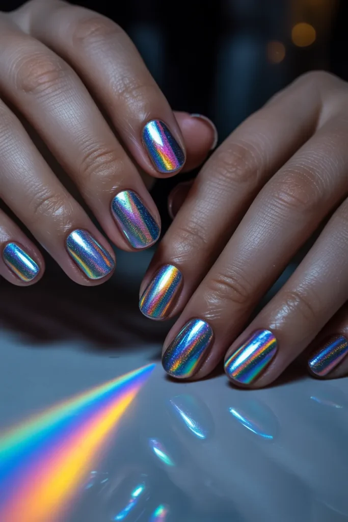 Holographic nails, rainbow reflections