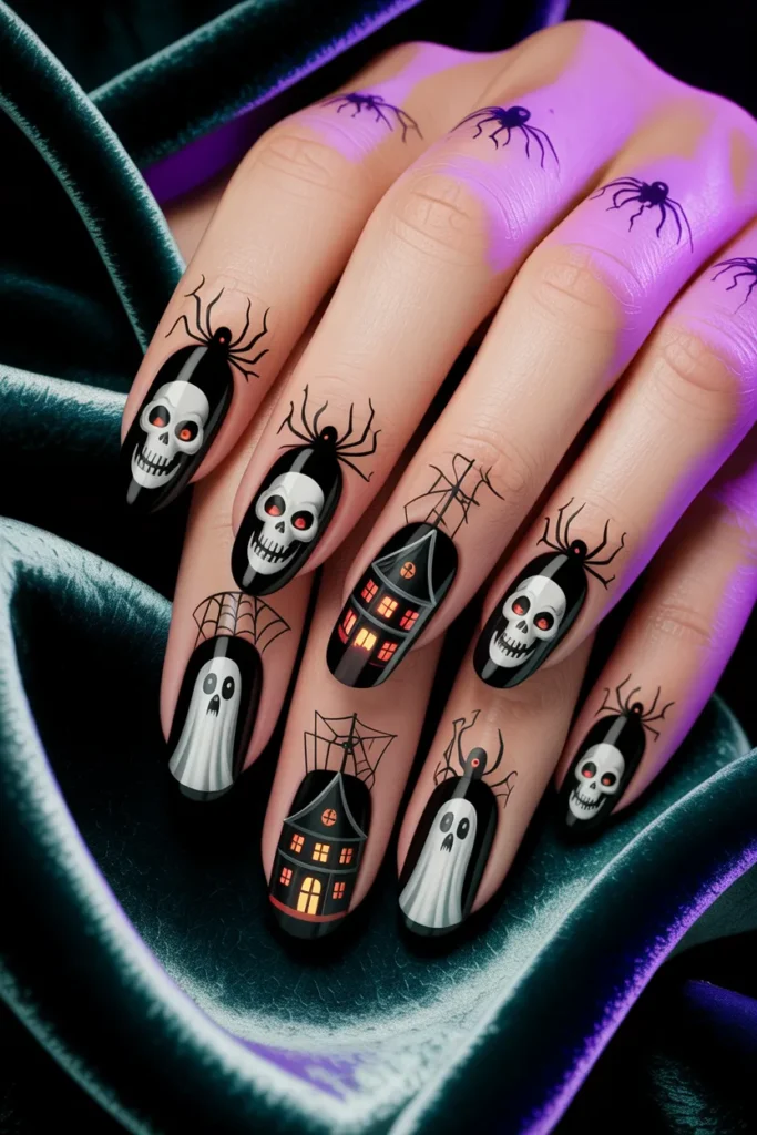 Horror nail art, spooky characters