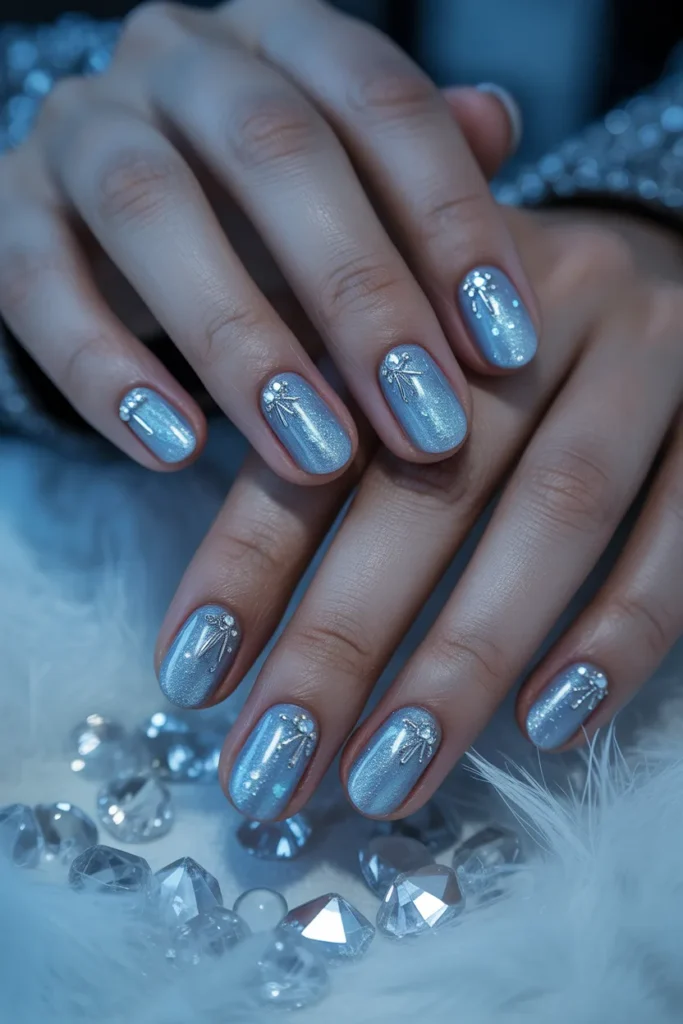 Icy blue nails, crystals