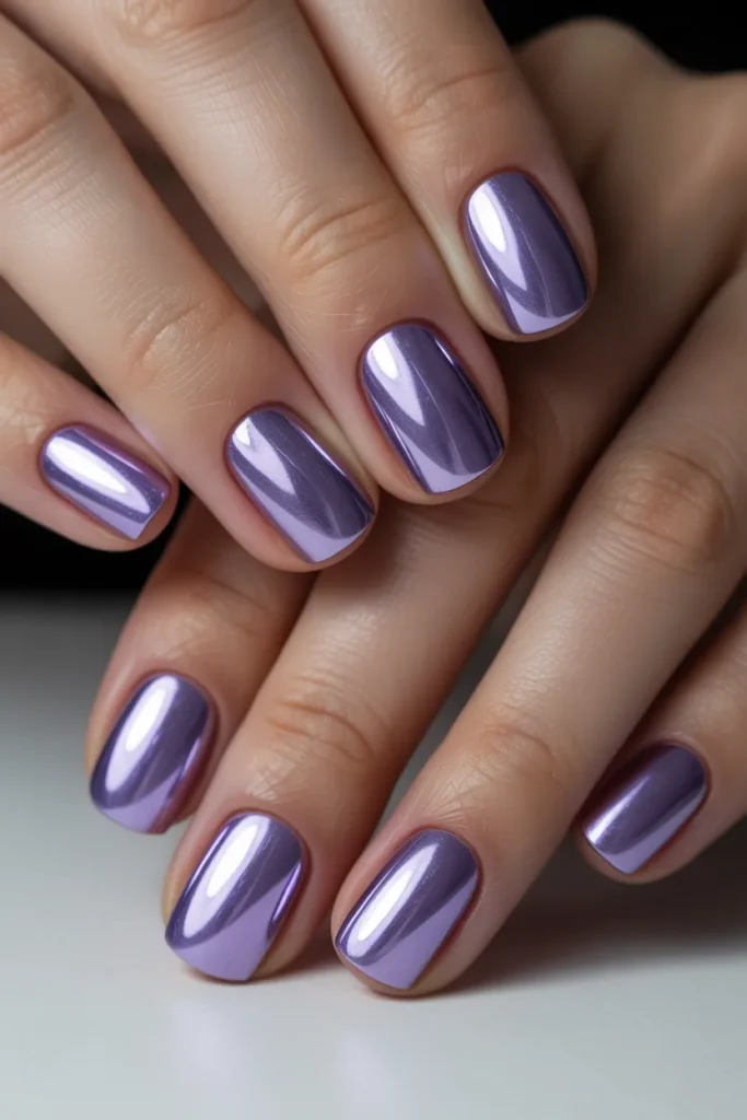 Lavender chrome short square nails