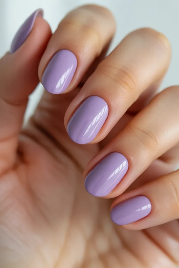 Lavender nails with glossy finish, simple elegant spring nails