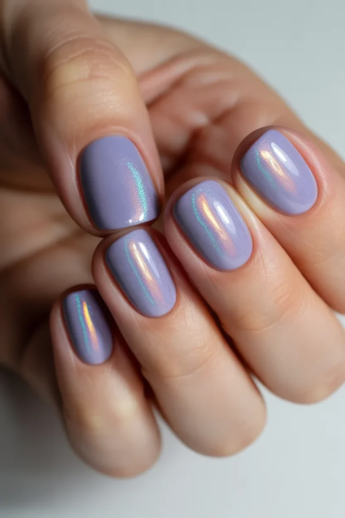 Lavender nails with holographic shine
