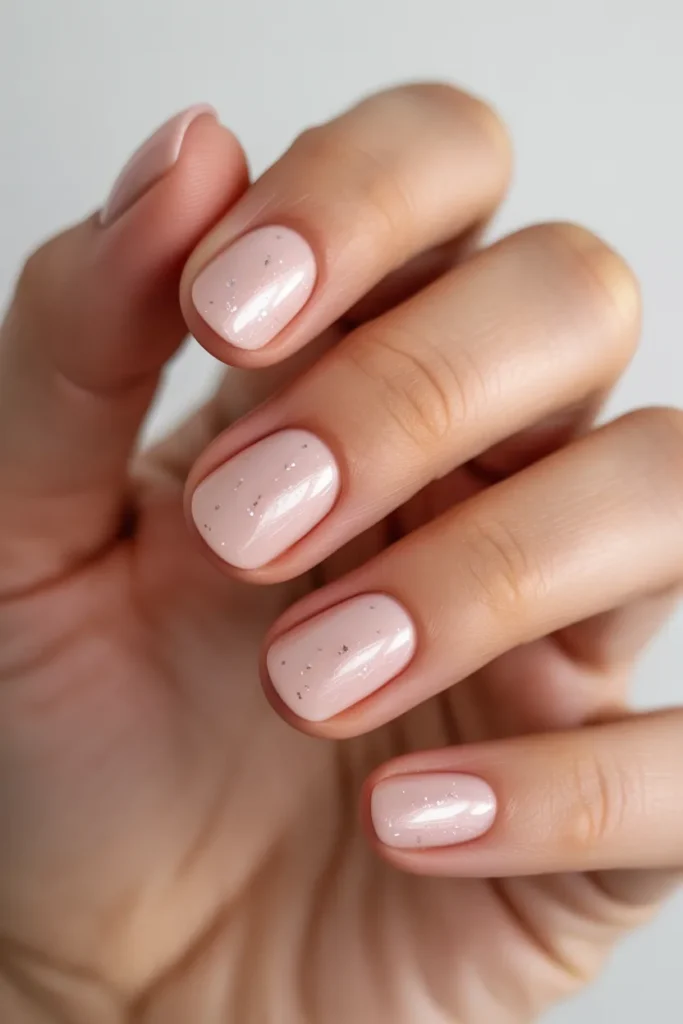 Light pink nails with fine glitter overlay