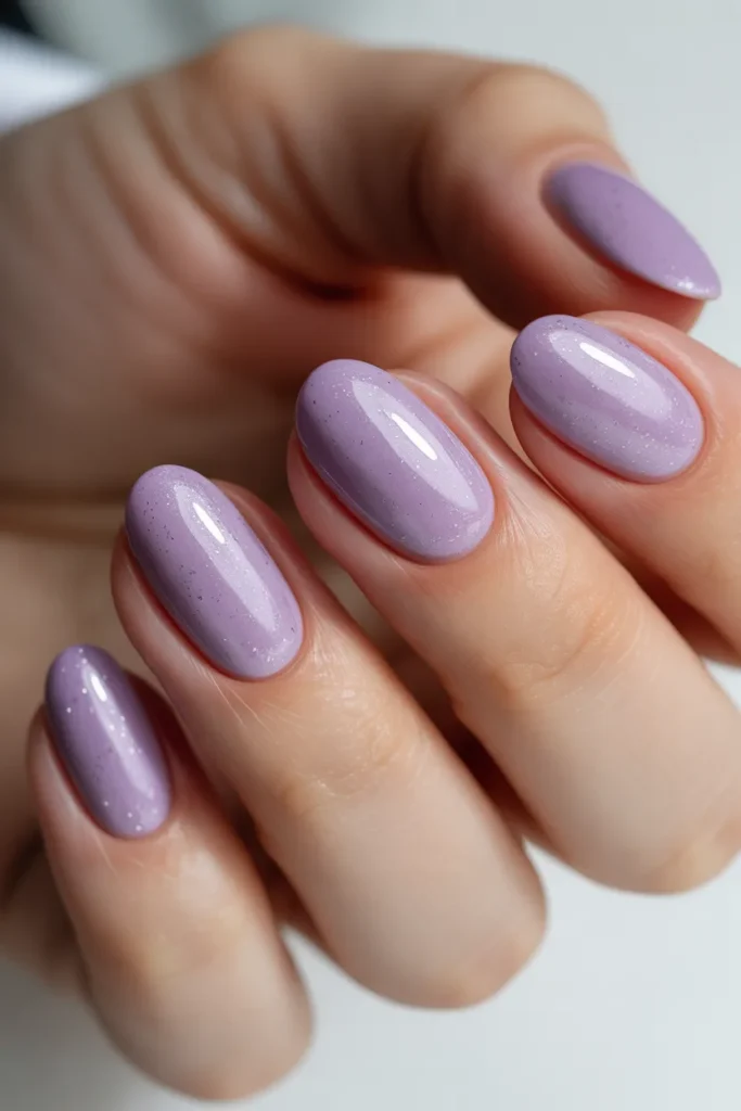 Lilac glitter oval nails