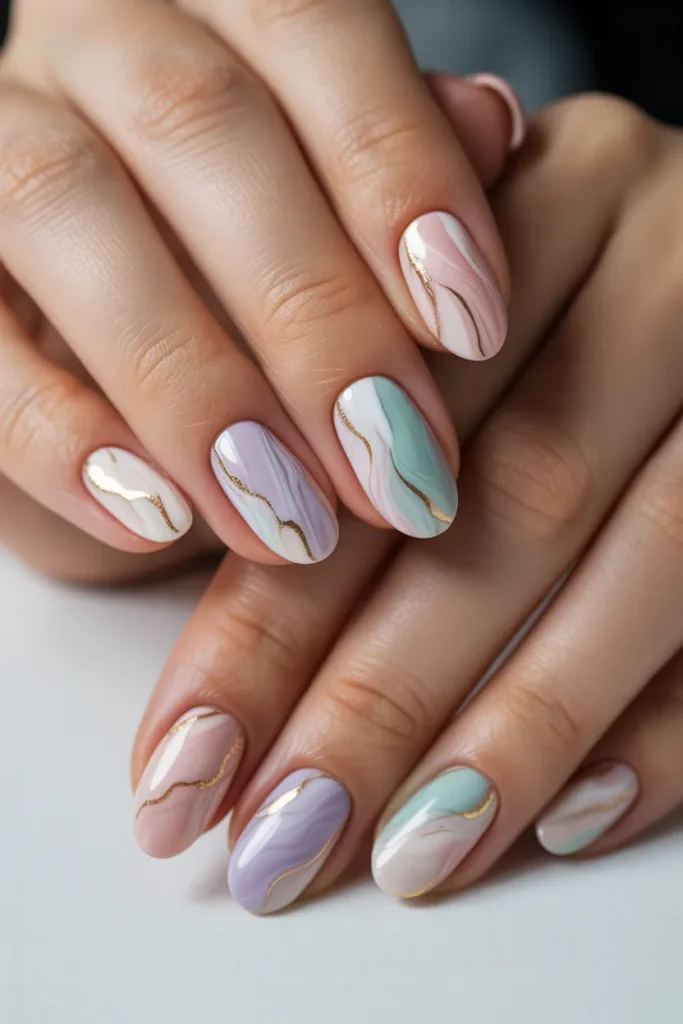  Marble nail art with pastel colors