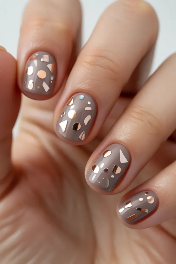 Matte base with glossy confetti accents