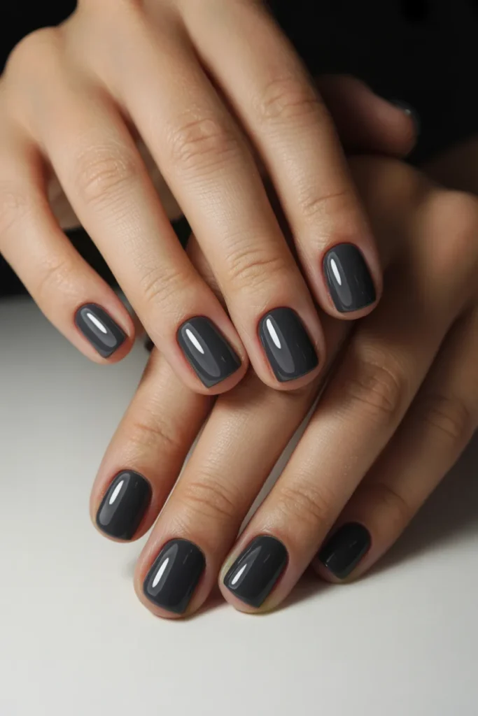 Matte black nails with glossy tips