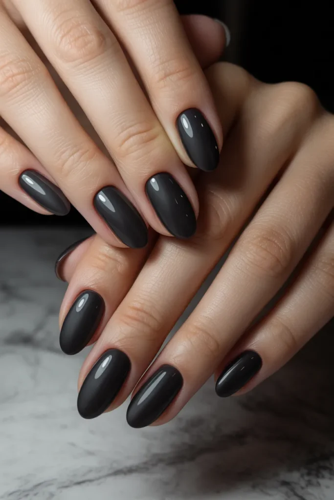 Matte black oval nails