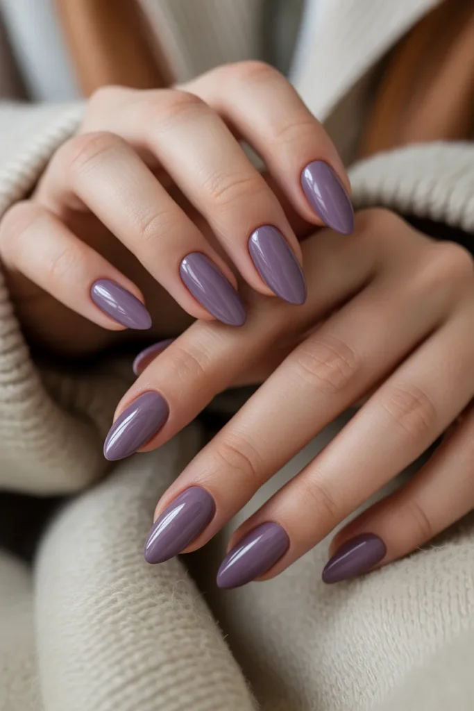 Matte mauve nails, almond shape