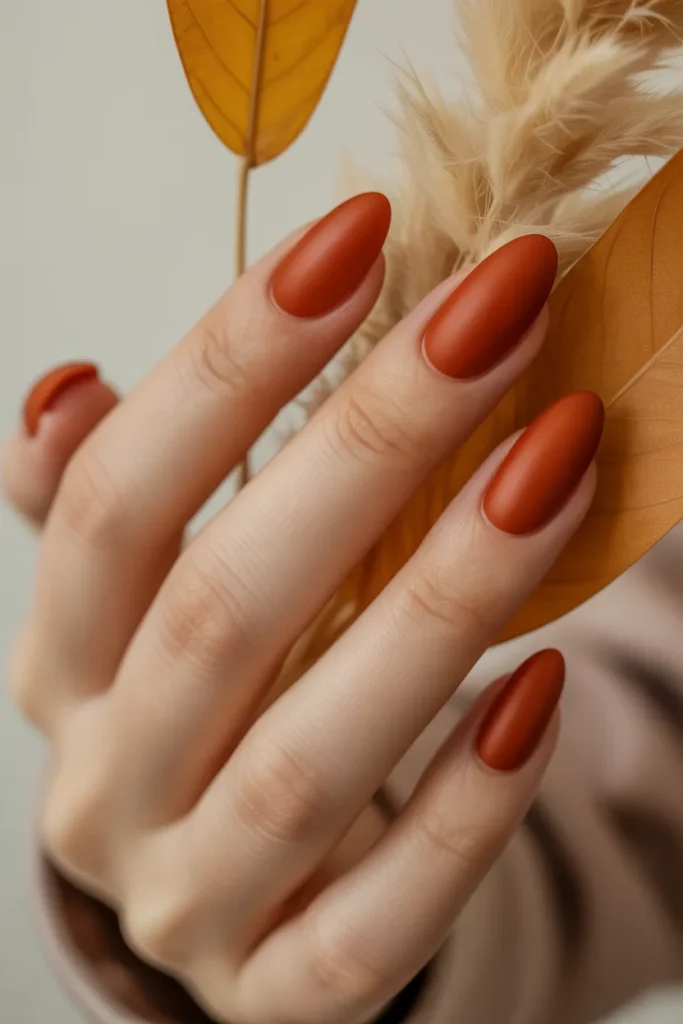 Matte orange nails, minimalist design