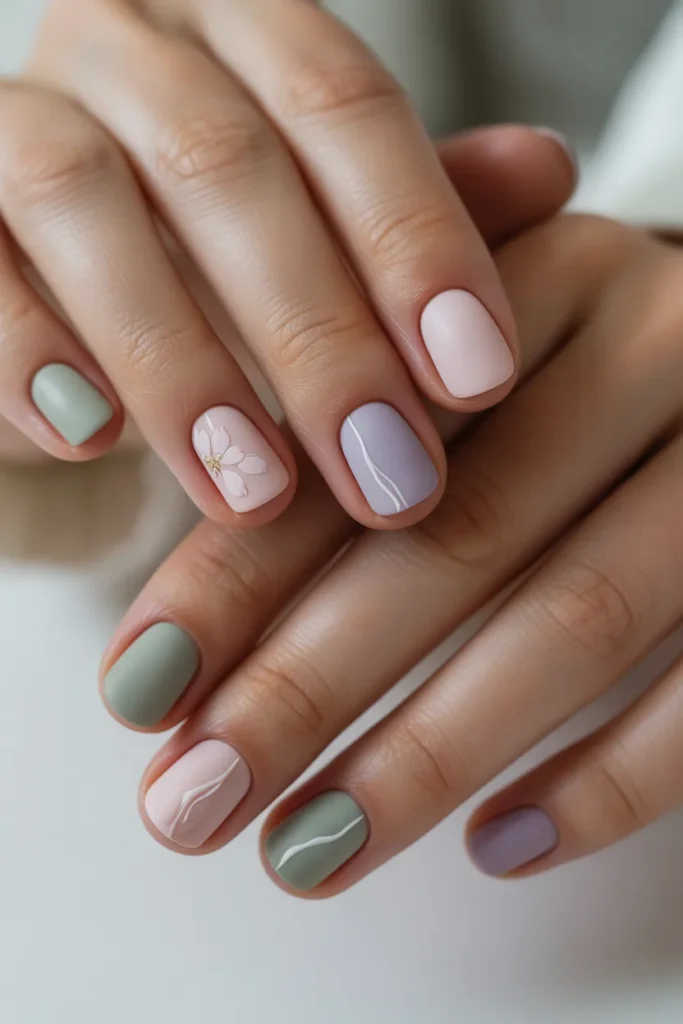 Matte pastel nails, smooth finish