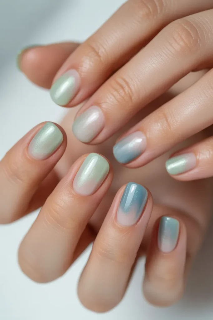 Matte translucent nails in sea glass colors