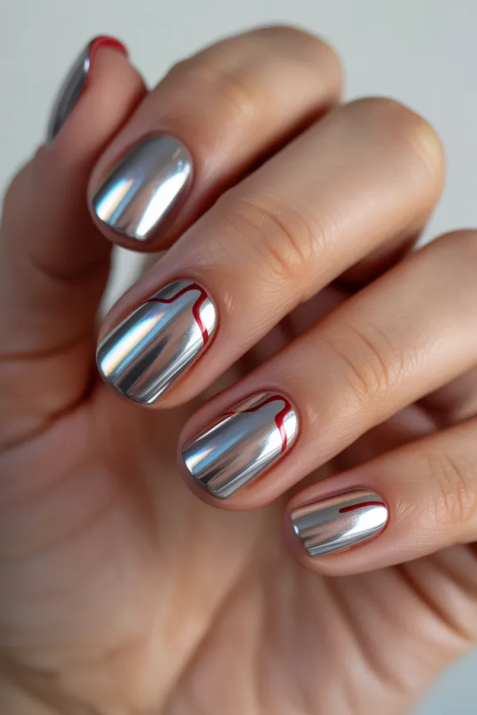Metallic silver chrome nails