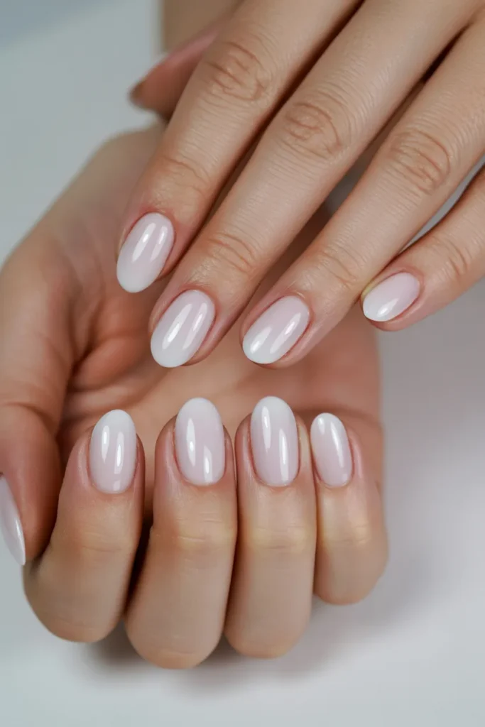 Milky white base with soft pink blush center